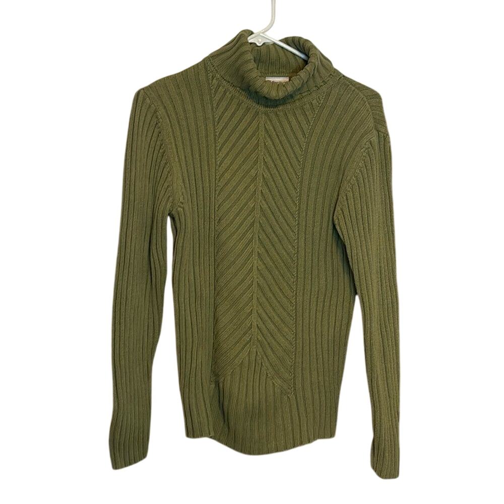 Madison & Max Olive Green Ribbed Turtleneck Sweater Medium 100% Cotton